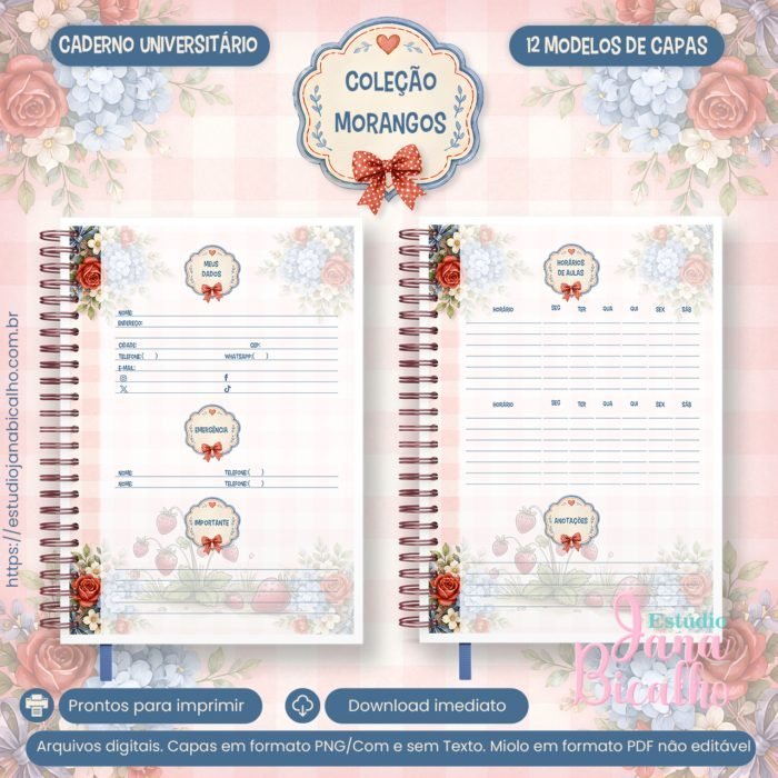 Caderno Universitário Coleção Morangos - arquivo digital - Imagem 2