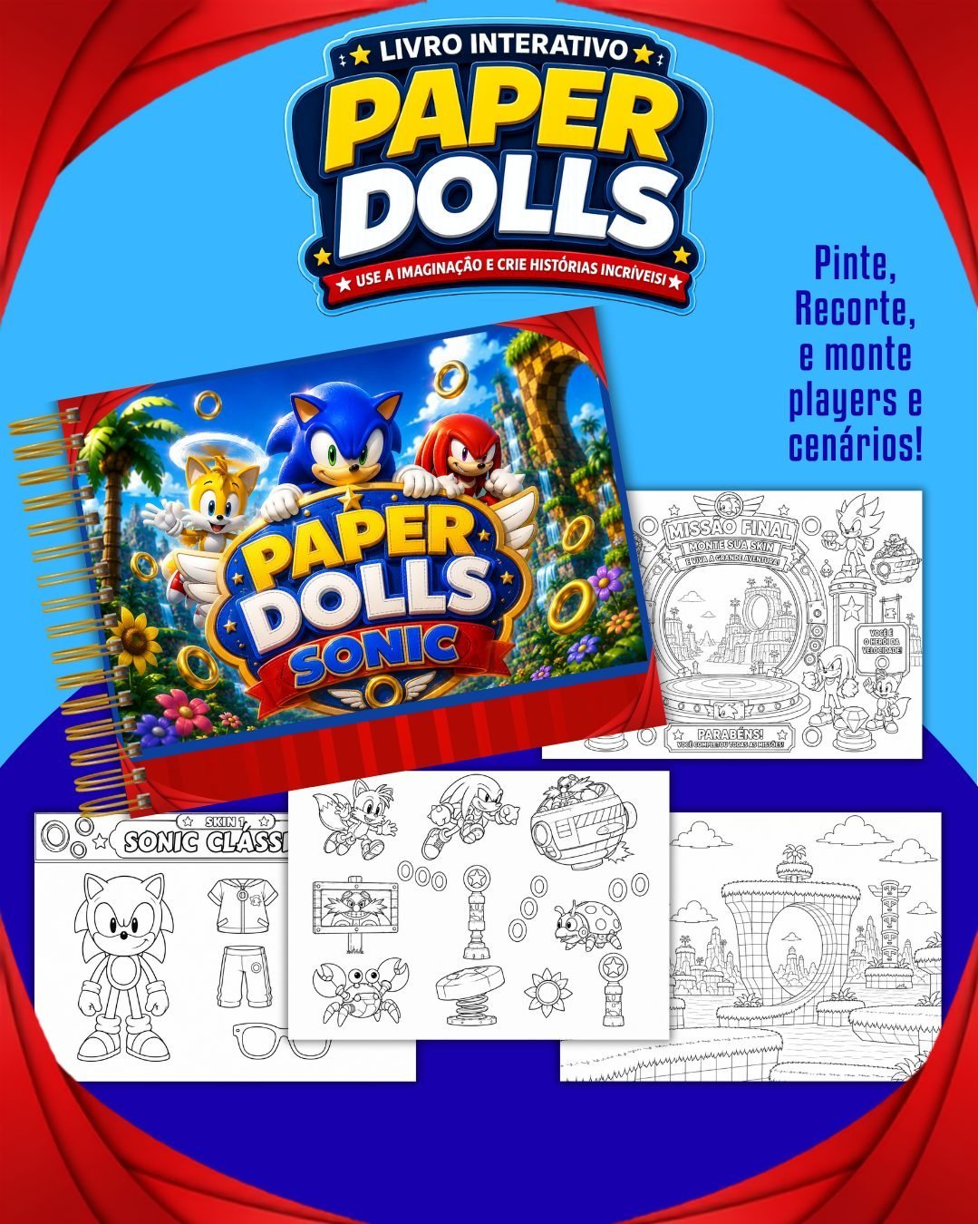 Livrinho Para Colorir Paper Dolls Sonic
