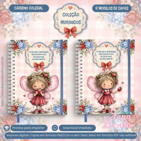 Caderno Colegial Coleção Morangos - arquivo digital - Imagem 5