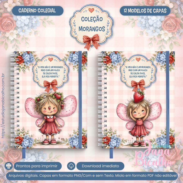 Caderno Colegial Coleção Morangos - arquivo digital - Imagem 4