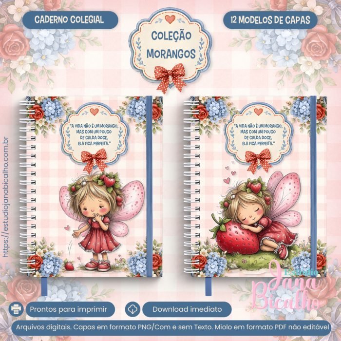 Caderno Colegial Coleção Morangos - arquivo digital - Imagem 2