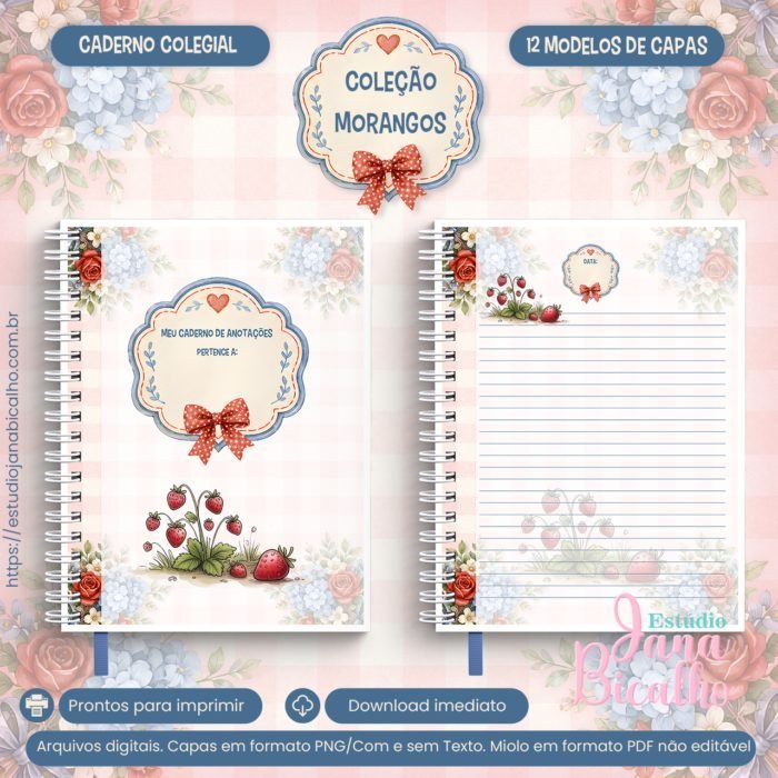 Caderno Colegial Coleção Morangos - arquivo digital - Imagem 3