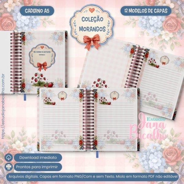 Caderno A5 Coleção Morangos - arquivo digital - Imagem 2