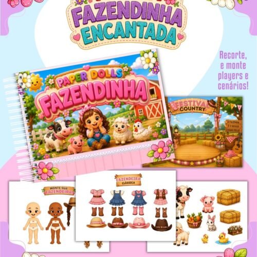 Livrinho Colorido Paper Dolls Fazendinha Menina