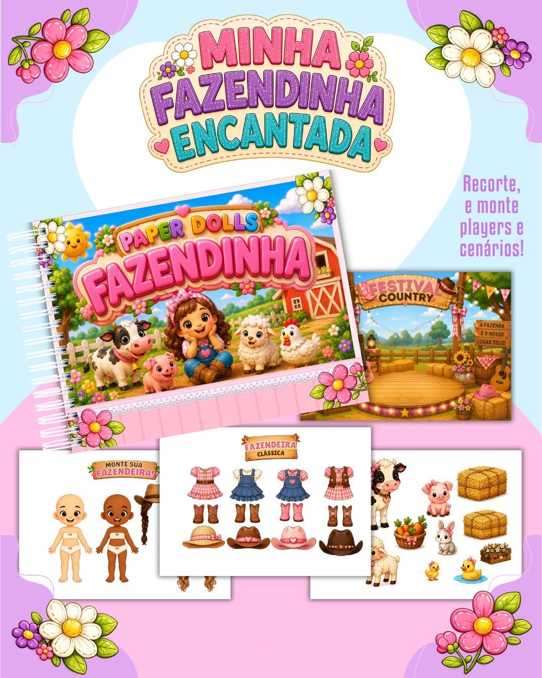 Livrinho Colorido Paper Dolls Fazendinha Menina