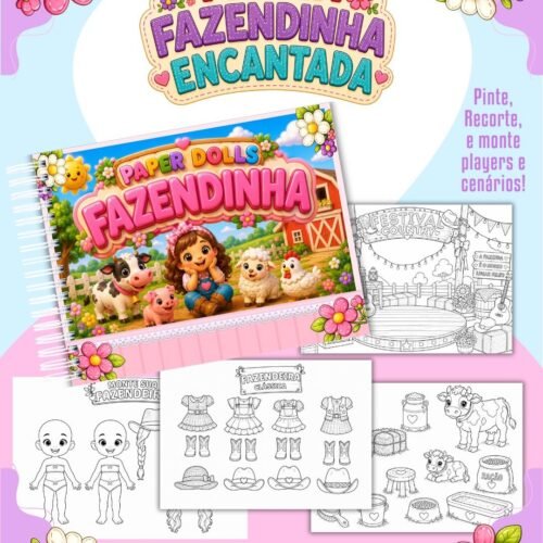 Livrinho Para Colorir Paper Dolls Fazendinha Menina