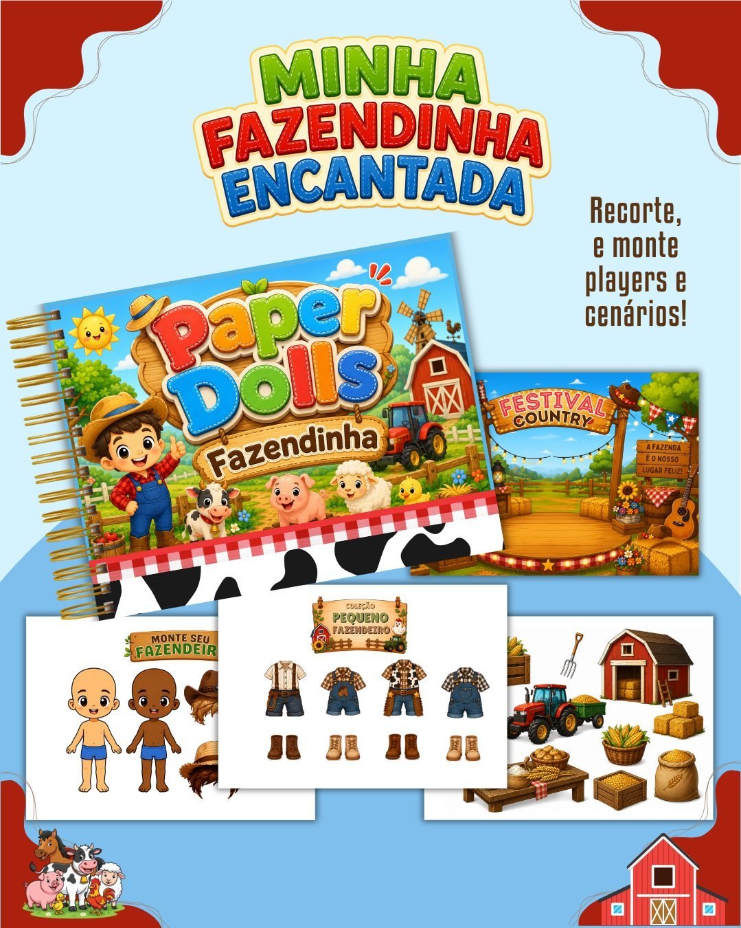 Livrinho Colorido Paper Dolls Fazendinha Menino