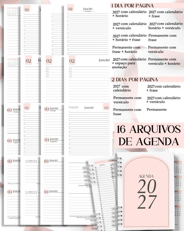 Combo 16 Agendas Femininas Neutra 2027 PERMANENTE Versículos Frases Horários