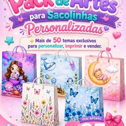 Arquivo Digital – Pack de artes para sacolinha personalizada