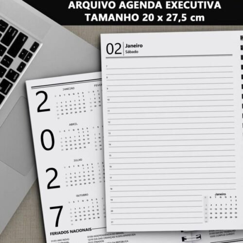 Arquivo Agenda Executiva 2027 tamanho 20 x 27.5 cm A4 com 1 dia por página