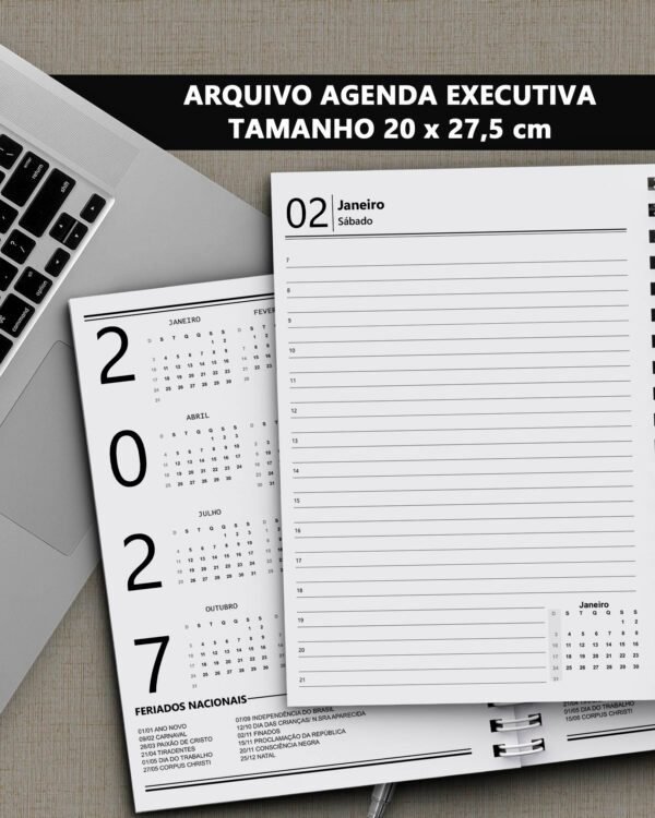 Arquivo Agenda Executiva 2027 tamanho 20 x 27.5 cm A4 com 1 dia por página