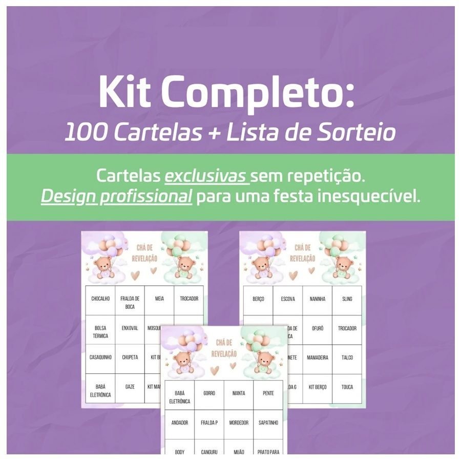 Arquivo Bingo Chá De Revelação Ursinhos Lilás E Verde - Imagem 2