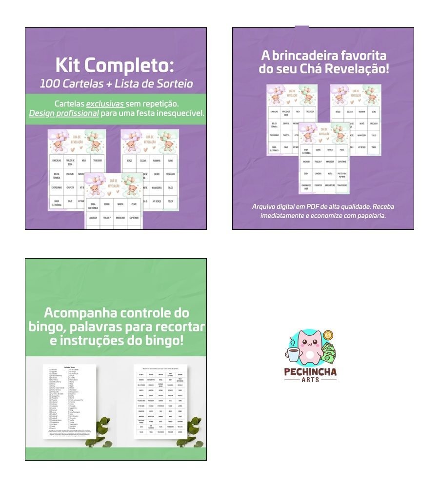 Arquivo Bingo Chá De Revelação Ursinhos Lilás E Verde - Imagem 3