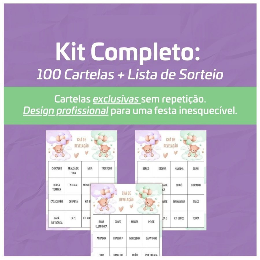 Arquivo Bingo Chá De Revelação Ursinhos Lilás E Verde