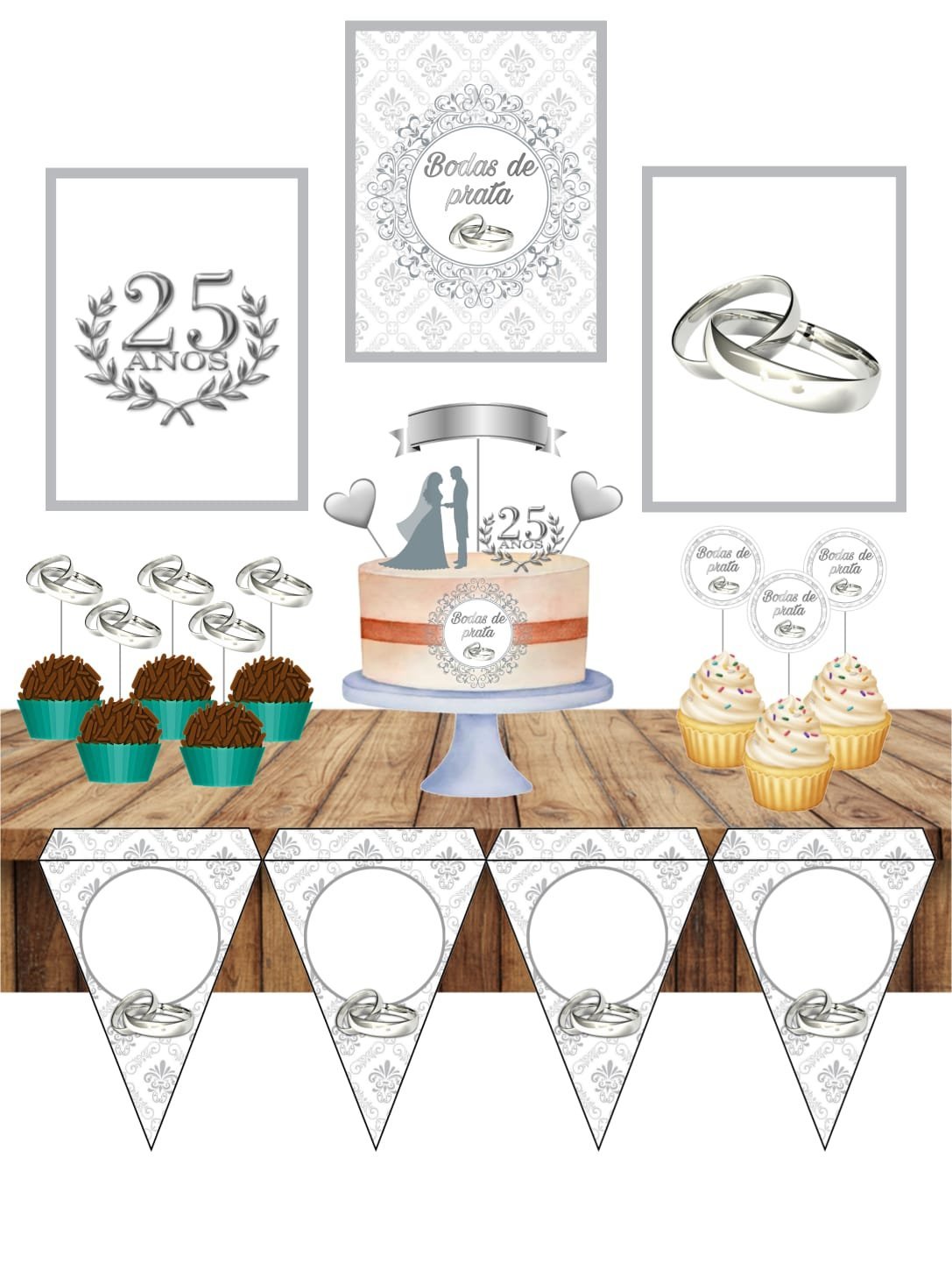 BODAS DE PRATA - Arquivos de Corte / Festa Pronta