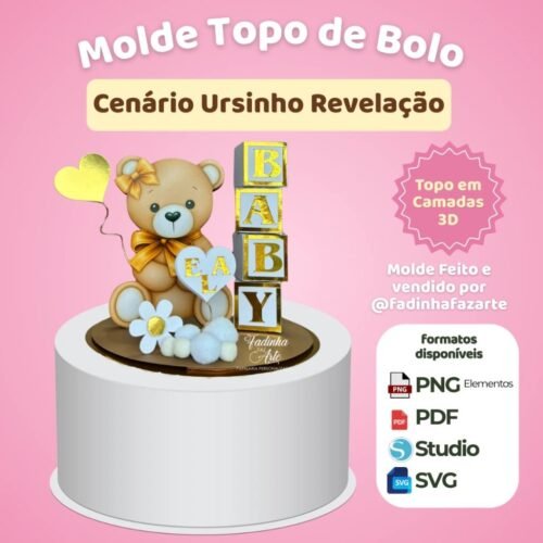 Molde Topo de Bolo Cenário Ursinho - Topos de bolo