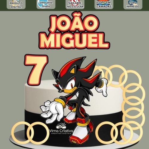 Arquivo de Corte Topo de Bolo - Shadow (Sonic) - Topos de bolo