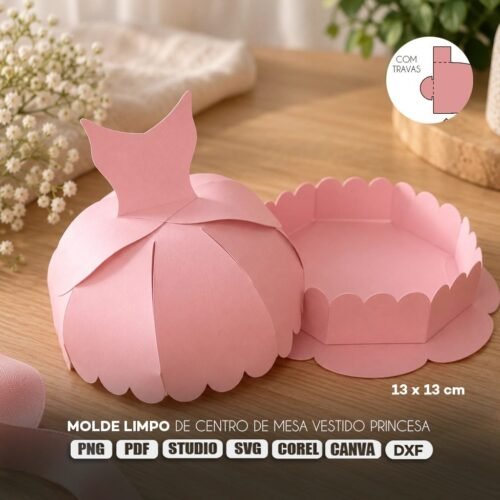 Molde Limpo de Caixa Centro de Mesa Vestido de Princesa - Arquivos de Corte