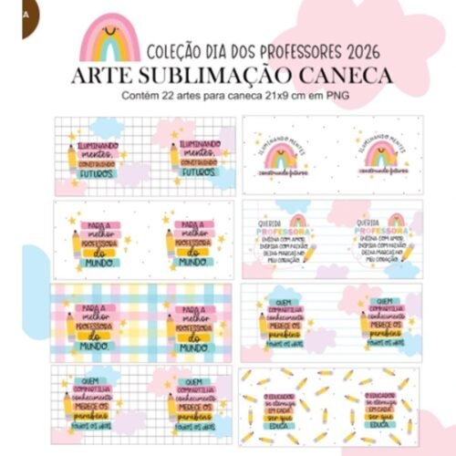 Arte digital SUBLIMAÇÃO Dia dos Professores 2026 Arco-íris - Datas comemorativas
