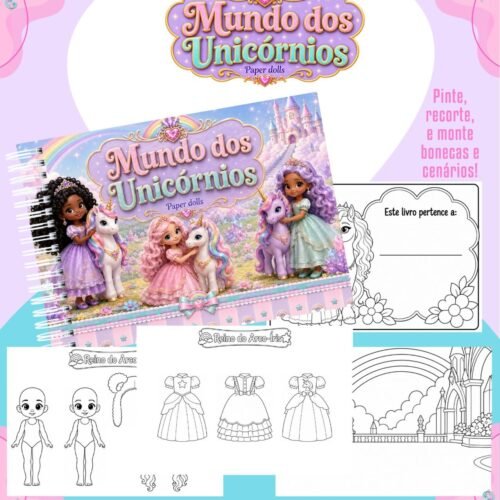 LIVRINHO PARA COLORIR PAPER DOLLS MUNDO DOS UNICÓRNIOS