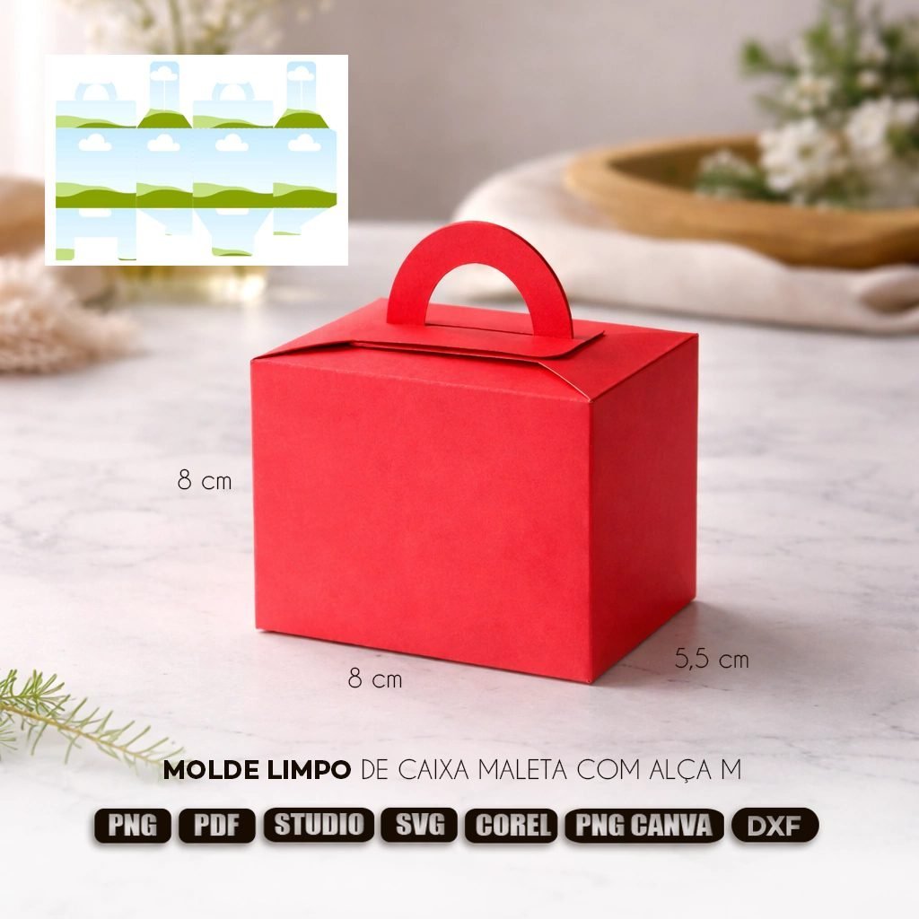 Molde Limpo de Caixa Maleta com alça (Lancheirinha M) - Arquivos de Corte