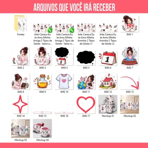 Arte para Caneca Eu te Amo Minha Amiga 2 Tipos de Gente – Arquivo Digital Sublimação - Imagem 2