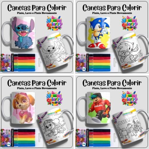 Coleção Canecas Dia das Crianças para colorir - Datas comemorativas