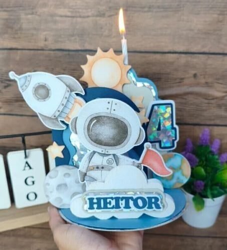 TOPO DE BOLO 3D VELA ASTRONAUTA - Topos de bolo
