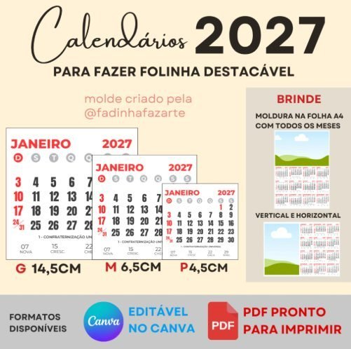 CALENDÁRIO 2027 - Arquivos de Corte