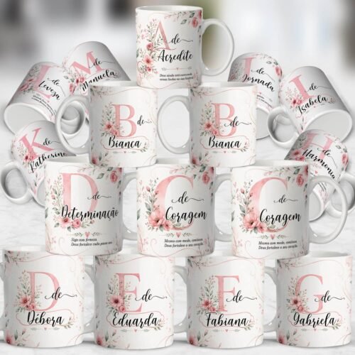 ARTE CANECA ALFABETO FLORESCER - Sublimação