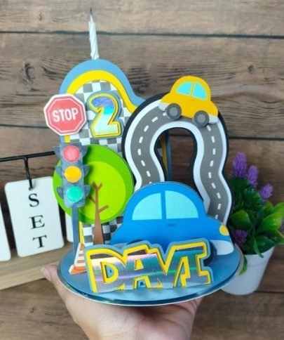 TOPO DE BOLO 3D VELA CARRINHOS - Topos de bolo