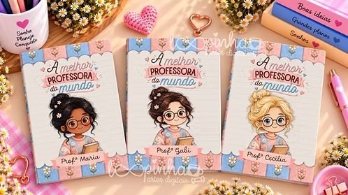Capa e folhas caderno A5 estilo brochura Menininhas – Dia dos Professores 2026